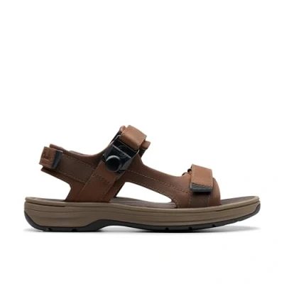 Image of Clarks Saltway Trail Leather Sandals in Dark Brown Standard Fit Size 7