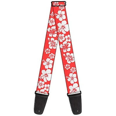 Image of Buckle Down GS W30892 &quot;Hibiscus Light Red/White&quot; Guitar Strap
