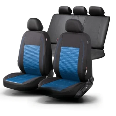 Image of Walser Premium Avignon Car Seat Covers with Zip, Quality Winner Very Good, Zipp IT Protective Covers, Complete Set, 2 Front 1 Rear Cover, Black/Blue, 11871