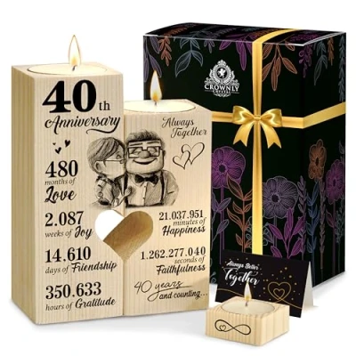 Image of CROWNLY CRYSTAL® 40th Wedding Anniversary Couples Gifts for Him and Her Personalised Gift Presents Candle Holders His Hers Mum Dad