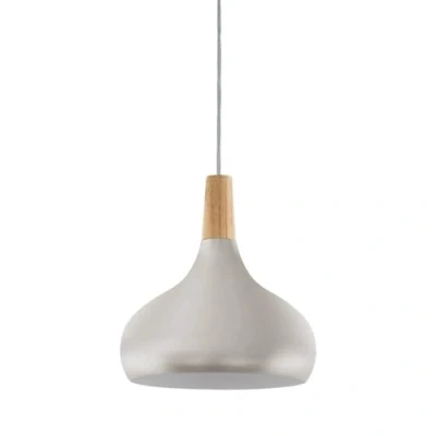 Image of Eglo Pendant Lighting Sabinar, hamging lamp Made of Brushed Silver Metal and Natural Wood, Ceiling Light Fixture with E27 Socket, Ø 28 cm, FSC Certified