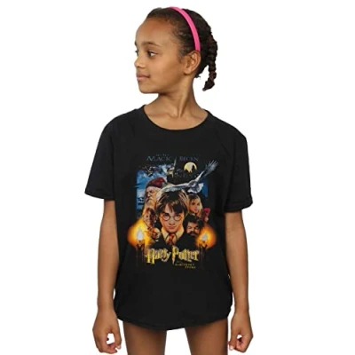 Image of Harry Potter Girls The Sorcerer&#039;s Stone Poster T Shirt Black 3 4 Years