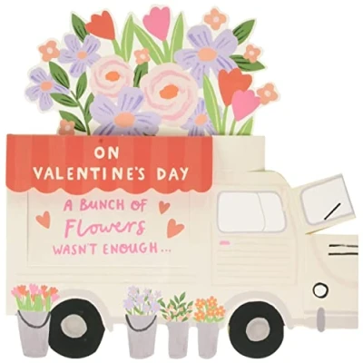 Image of UK Greetings Valentines Day Card For Her With Envelope Pop Up Flower Truck Design
