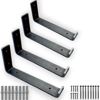 Image of 4 x Shelf Brackets Heavy Duty for Scaffold Board Shelving Rustic Industrial Style Made Steel 225mm by MKGT (4, Raw Steel)
