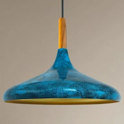 Image of bamyum Ocean Champion 35cm Modern Metal Pendant Lamp, Wood Chandelier for Living Room, Bedroom, Kitchen, Hanging Light Fixture Ceiling Light, Lighting, Blue Lamp