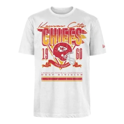 Image of KANSAS CITY CHIEFS New Era Cap NFL Oversized T Shirt Screent Print Distressed Team Graphic White Unisex