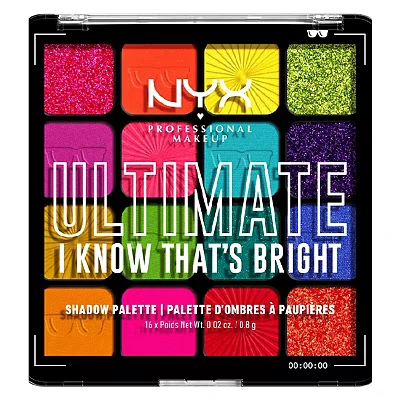 Image of NYX Professional Makeup Ultimate Shadow Palette, 16 Vibrant True To Pan Eyeshadow Shades, Metallics, Shimmers, Colours and Nudes in Pressed Pigments, Vegan, I Know That&#039;s Bright, 0.8 g