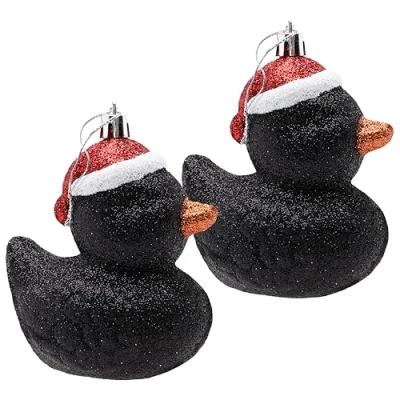 Image of Christmas Concepts® Pack of 2 110mm (4.3&quot;) Black Glittery Festive Duck Baubles Tree Decorations