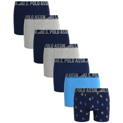 Image of U.S. Polo Assn. Men&#039;s Underwear Casual Stretch Boxer Briefs (7 Pack), Medieval Blue/Blue Print/Azure/Heather Grey, L