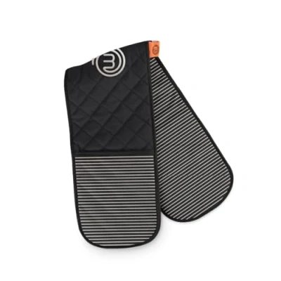 Image of MasterChef Oven Gloves Heat Resistant, Double Made from Cotton with Official Show Logo &amp; Hanging Loop, Attached Mitts, Machine Washable, Proof Pot Holders for the Kitchen, Elite