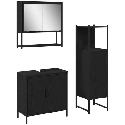 Image of 3 Piece Bathroom Furniture Set Black Oak Engineered Wood Vidaxl
