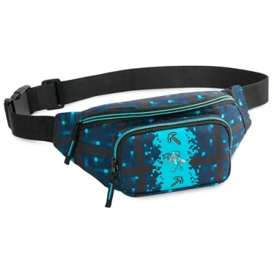 Image of Minecraft Boys Fashion Waist Pack with Adjustable Strap, Creeper Travel Bag Gamer Gifts (Blue/Black)