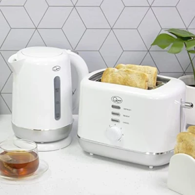 Image of Quest Kettle and Toaster Sets / 1.5L Fast Boil 2 Slice Toaster/Spout Filter Kettle/Toaster with Variable Browning/Convenient Kitchen Essentials Set (White/Silver)