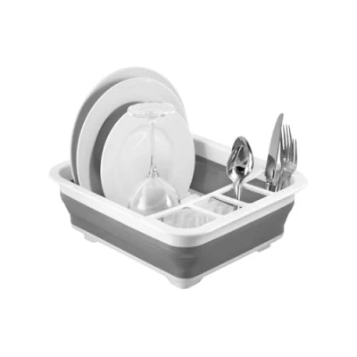 Image of Homeshopa Collapsible Dish Drainer, Foldable Drying Rack, Portable Dinnerware Organizer, Space Saving Kitchen Storage Tray, Rack for Plates Dishes Cutlery Home Camping Travelling Grey