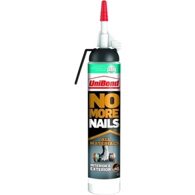 Image of UniBond No More Nails All Materials Interior And Exterior Construction Adhesive, Grab Adhesive In Pressure Pack, Indoor Outdoor, Required, White, 326 g Pack