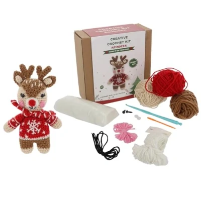 Image of Shudehill Giftware Creative Christmas Crochet Kits Perfect for Learning or Experienced Crocheters Penguin, Snowman, Santa &amp; More! (Reindeer)