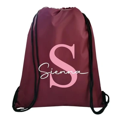 Image of JJLC Personalised PE School Bag Drawstring Sports Initial &amp; Name (Maroon)