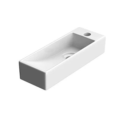 Image of Durovin Bathrooms Mini Ceramic Sink Wall Hung Mount Ultra Slim Rectangular Cloakroom Hand Washing Basin One Right Tap Hole