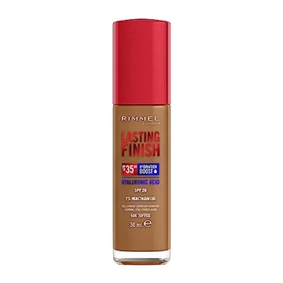 Image of Rimmel Lasting Finish 35Hr Foundation 500 Toffee, Full Coverage, Hydrating, SPF20, Hyaluronic Acid, Vitamin E, 2% Niacinamide, All Day Wear, Vegan, Cruelty Free