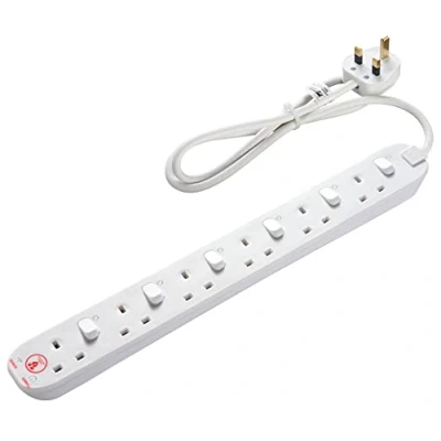 Image of Masterplug Six Socket Power Surge Protected Extension Lead with Individual Switches, 2 Metres, White