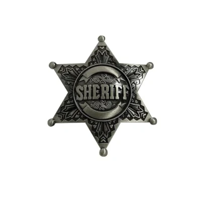 Image of Sheriff Badge Vintage Silver Star Pin Cowboy Western Police America USA Deputy Metal Shiny Fancy Dress Up Halloween Costume