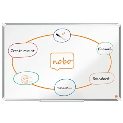 Image of Nobo Premium Plus Enamel Magnetic Whiteboard 900x600mm, Aluminium Trim, EU Ecolabel Certified, 1915144