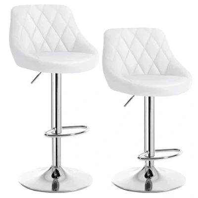 Image of WOLTU Bar Stools White Chairs Breakfast Dining for Kitchen Island Counter Set of 2 pcs Leatherette Exterior, Adjustable Swivel Gas Lift, Steel Footrest &amp; Base