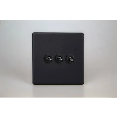 Image of Varilight XDYT3S.MB Triple Toggle Switch, 10A, 3 Gang, 2 Way, Urban screwless matt Black + Iridium