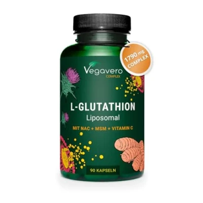 Image of Vegavero L Glutathione Complex with Glycin, PureWay C® Vitamin C Liposomal and MSM NO Additives Vegan 90 Capsules