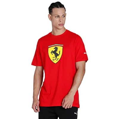 Image of PUMA Mens Ferrari Race Shield T Shirt Regular Fit Crew Neck Rosso Corsa XL