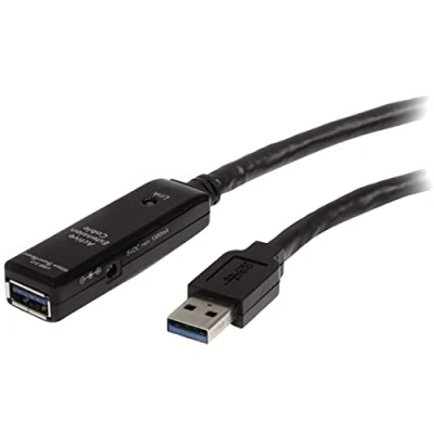 Image of StarTech.com 32.8 ft Active USB 3.0 Extension Cable with AC Power Adapter Shielded Male to Female 3.1 Gen 1 Type A (5Gbps) Extender (USB3AAEXT10M)
