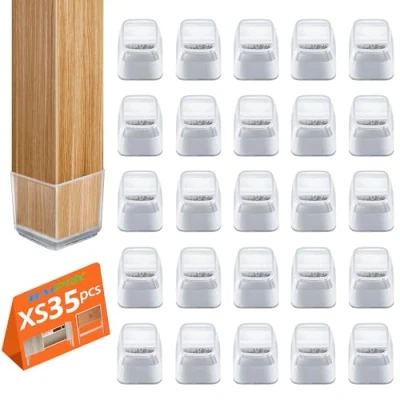 Image of Chair Leg Floor Protectors, 35pcs BAIPOK Silicone Covers Caps for Hardwood Floors with Wrapped Felt, Furniture Feet Protectors Pads (X Small）