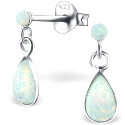 Image of The Goldmine Tiny 925 Sterling Silver and Opal Ball Stud Earrings with Small Drop
