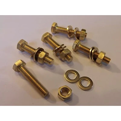Image of M5X25 BRASS HEX HEAD BOLTS NUTS &amp; WASHERS (PACK 0F 5) SET SCREWS X5