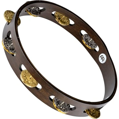 Image of Meinl Percussion Vintage Wood Tambourine 1 Row 10 inch Diameter Siam Oak / Brass and Steel, Walnut Brown Natural (TA1VM WB)