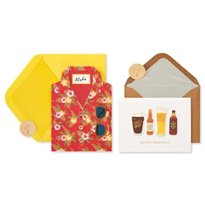 Image of Papyrus Birthday Cards for Him, Hawaiian Shirt and Craft Beer (2 Count)