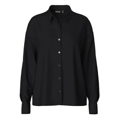 Image of PIECES Women&#039;s Pcfranan Ls Shirt Noos Bc Blouse, Black, XS
