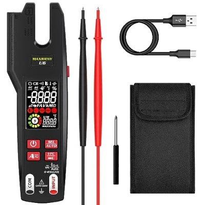 Image of MAXRIENY Open Jaw Electrical Tester Infrared Thermometer 600A DC AC Current Clamp Multimeter VFC Capacitance Diode Amp Continuity Voltage with Rechargeable Battery