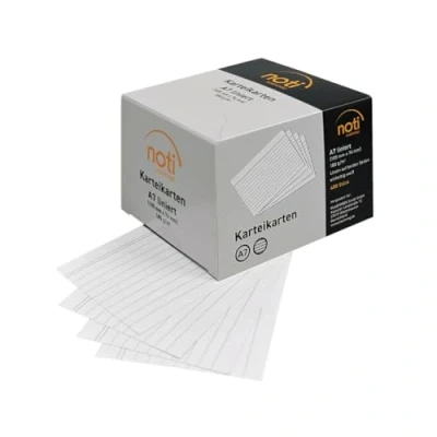Image of Index Cards A7, 105 x 74 mm, Lined, White, Pack of 400 in Practical Dispenser Box, Stationery Supplies for Vocabulary, as Flashcards, Presentation Cards, Office and School 180 g/m²