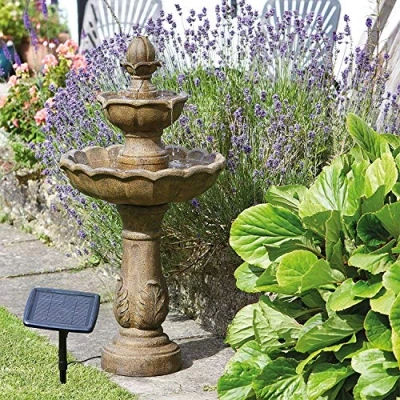 Image of Garden Mile Novelty 3 Tier Cascade Kingsbury Water Fountain Solar Powered Freestanding Stone Bird Bath Feature Ornament Outdoor Decorative Centrepiece for Pond, Patio and Lawn Decor
