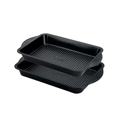 Image of Prestige Aerolift Roasting Tray Twin Pack Non Stick Baking Trays for Oven with Extra Large Handles, Dishwasher Safe Durable Carbon Steel Bakeware 9&quot;x13&quot; &amp; 10&quot;x14&quot;, Black