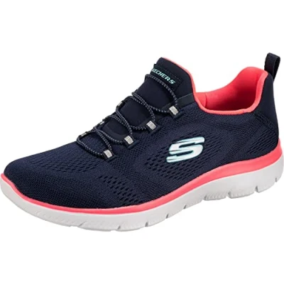 Image of Skechers Women&#039;s Summits Perfect Views Sneaker, Navy Mesh/Neon Pink Trim, 5 UK