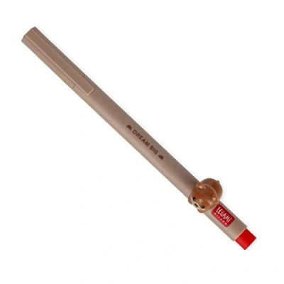 Image of Legami Gel Pen with Decorative Animal, Prevents Rolling, Red Ink, Removable and Recombinable 0.5 mm Tip, Teddy Bear Theme