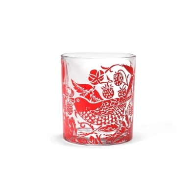 Image of Half Moon Bay Strawberry Thief by William Morris Raspberry Red 16 Ounce Glass Cocktail Mocktail Drinking Cup