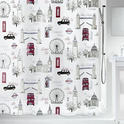 Image of Spirella Westminster Sand/Red Shower Curtain 180X200cm, Multicoloured