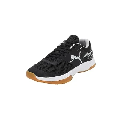 Image of Puma Varion II Handball shoes, Men&#039;s, Size: 11.5, Black/cool light gray/yellow blaze/gum Textile/synthetics