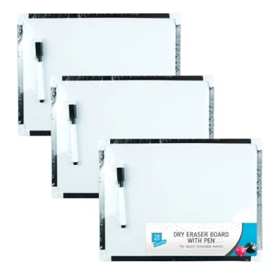 Image of x3 Mini Whiteboards GENERISE Dry Wipe Magnetic A4 Small with Marker Pen, Eraser &amp; x2 Magnets (30cm x 22cm) Portable Notice Memo Board for Kitchen Wall, Kids etc