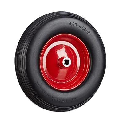 Image of Relaxdays Set of 2 Wheelbarrow Wheels 4.80 4.00 8, Solid Rubber, Steel Rim, Spare Tire, 100kg Capacity, Black Red