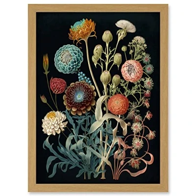 Image of Artery8 Vintage Botanical Ernst Haeckel Style Plant Study Modern Watercolour Painting Illustration Artwork Framed Wall Art Print A4