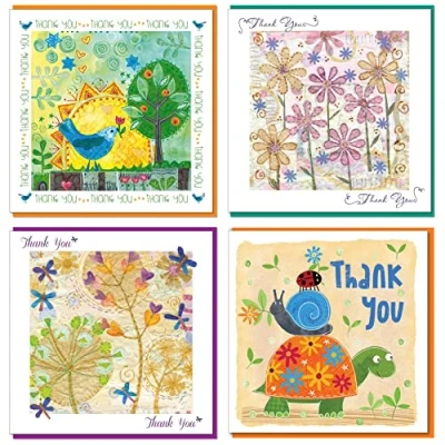 Image of Christian thank you Cards Pack of cards, 4 designs, with Bible verse on the inside left each card, by Just Direct. (Flowers, Bird)